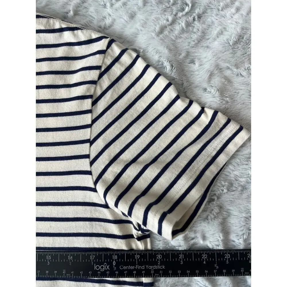J.Crew Mens Striped Tee Ivory Navy Size M Nautical Breton Classic Preppy